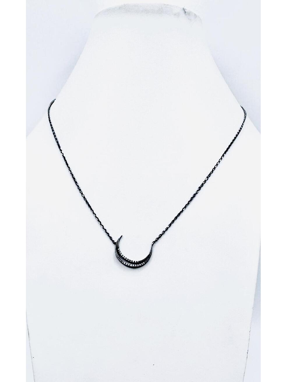 Shane Co. 2 - Diamond Crescent Moon Sterling Silver Chain Pendant Necklace
